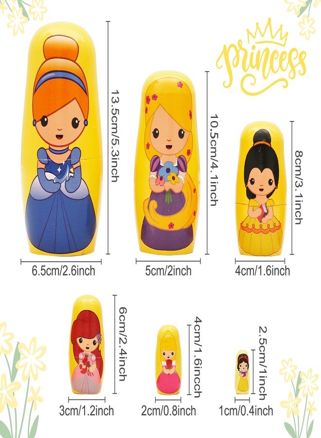 NEPOG Princess Nesting Dolls for Girls Kids, 6 Pcs Princess Girls with Dress Handmade Wooden Nesting Dolls Matryoshka Doll for Kids Birthday Home Decoration - Image 2